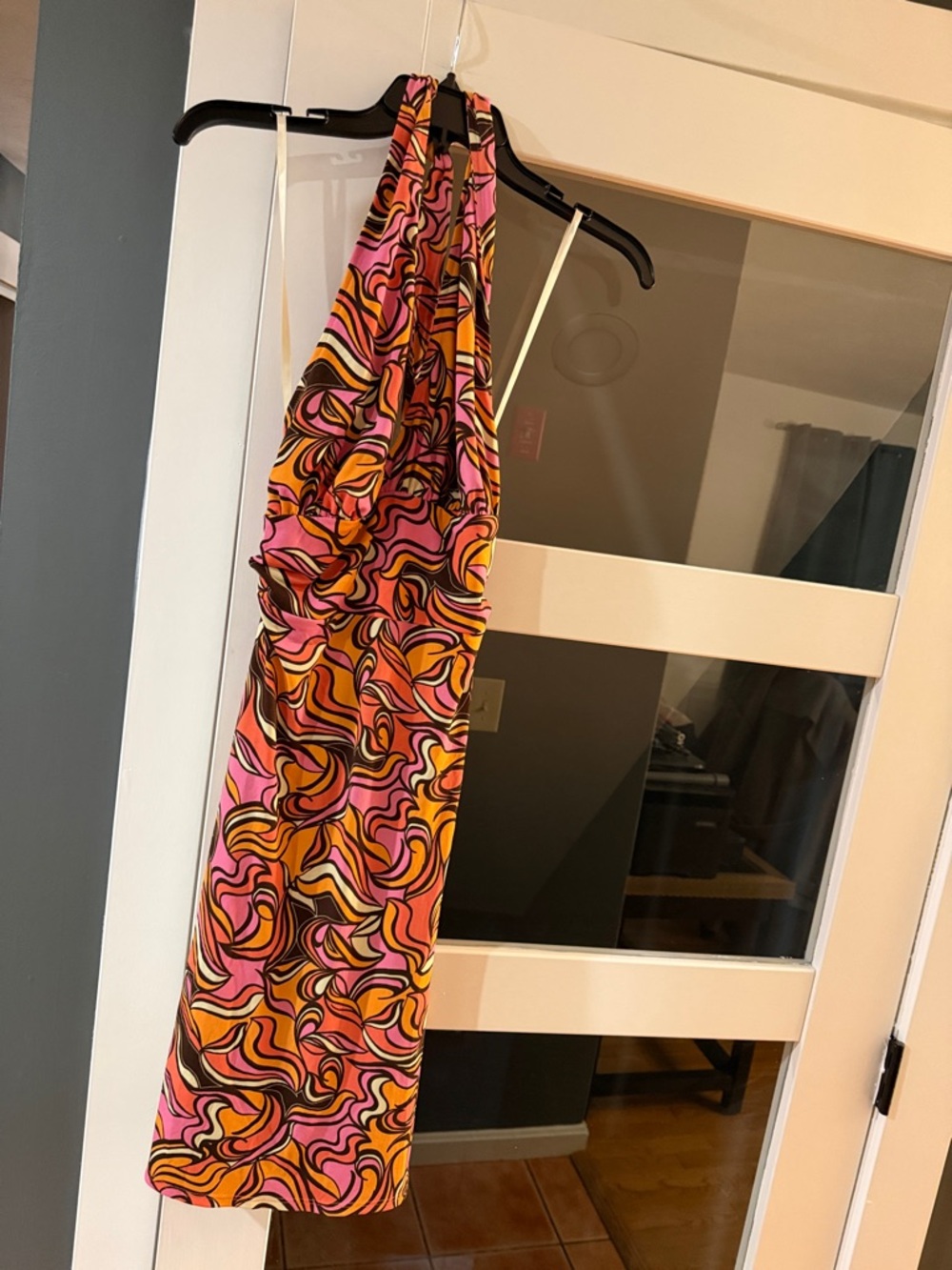 Arden B Pink, Orange & Black Swirl Halter Dress